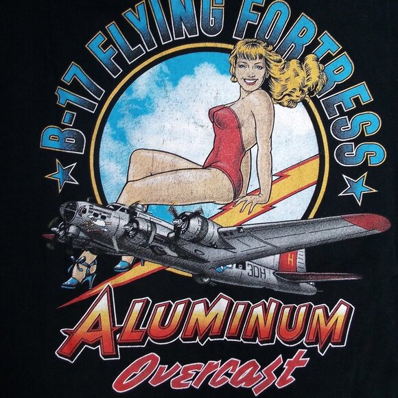 Vintage B-17 Flying Fortress Aluminum Overcast Pin-Up T-Shirt - Picture 1 of 6